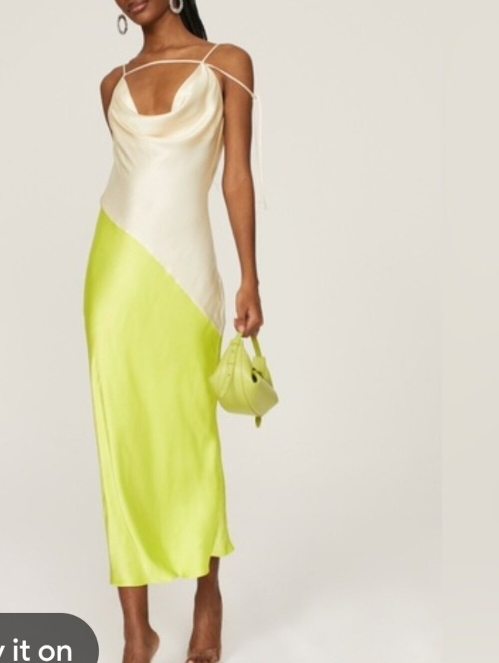 Satin Two-Tone Cowl Neck Maxi Dress in Cream and Lime